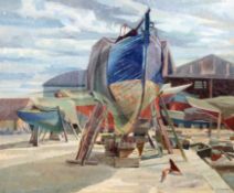 Edward d'Arcy Lister (1911-1976)oil on canvasPoole boatyardsigned21.25 x 25.5in.