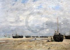 Eugène Boudin (French 1824-1898)oil on canvas'Berck -Bateaux Échoués'signed lower right and