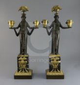A pair of 19th century French classical revival bronze and ormolu candelabra, modelled with