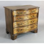 A George III mahogany serpentine chest of four graduated long drawers, on bracket feet, W.3ft 1.5in.