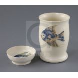 A Moorcroft 'fish' beaker vase and a similar small dish, 1930's, both with impressed marks W.