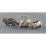 An Edwardian novelty silver pin cushion, modelled as a rhinoceros, Levi & Salaman, Birmingham, 1908,