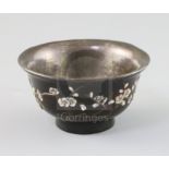 A Chinese lacquer soapstone and mother-of-pearl inlaid cup, Kangxi period, decorated with a