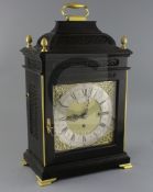 John Hall & Co., 56 King Street, Manchester. A Georgian style ebonised bracket clock, chiming on