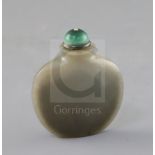 A Chinese grey jade snuff bottle, 19th century, of flask form, well hollowed, the stone of even