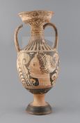 An Apulian red-figure pottery amphora, Southern Italy, 4th century B.C., part of one handle lacking