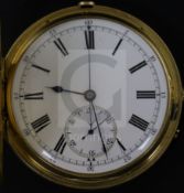 Usher & Cole, London. A Victorian 18ct gold hunter keyless chronograph pocket watch, with Roman dial