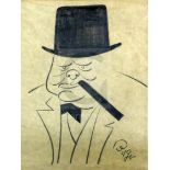 § Oscar Berger (1901-1997)pencil drawingCaricature of Sir Winston Churchillsigned10 x 8in.
