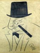 § Oscar Berger (1901-1997)pencil drawingCaricature of Sir Winston Churchillsigned10 x 8in.