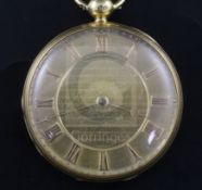 A 19th century 18ct gold open face keywind pocket watch by Aldred, Yarmouth, No. 154, with