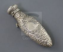 An early 20th century Tiffany & Co sterling silver teardrop shaped scent flask, with engraved