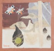 § Mary Fedden (1915-2012)watercolour and collage'Butterflies'signed and dated 1987, Leigh