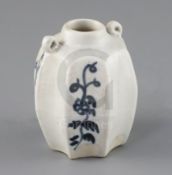 A Chinese blue and white jarlet, Yuan dynasty or later, of hexagonal fluted form, painted with