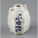A Chinese blue and white jarlet, Yuan dynasty or later, of hexagonal fluted form, painted with