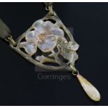 An early 20th century French pierced and carved horn flower drop pendant by Georges Pierre,