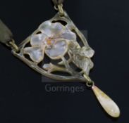 An early 20th century French pierced and carved horn flower drop pendant by Georges Pierre,