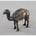 A George V novelty silver mounted pin cushion, modelled as a free-standing camel, by H.H & S,