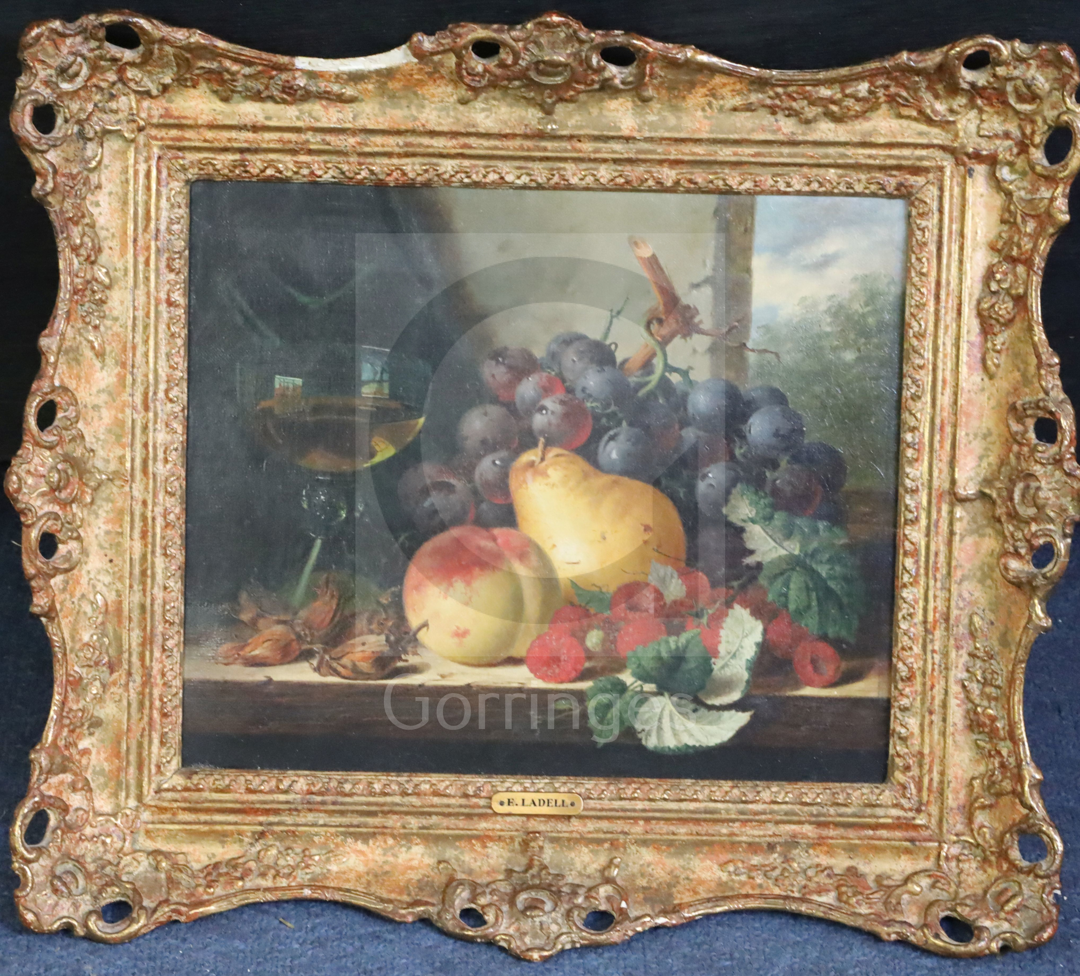 Edward Ladell (1821-1886)oil on canvasStill life with wine glass, grapes, a pear, peaches, - Image 2 of 2