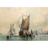 George Chambers (1803-1840)watercolourHay barge and other shipping with Greenwich beyondsigned and