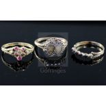 Three assorted Georgian gold and gem set dress rings including 15ct gold and a 'Regard' ring.