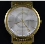 A gentleman's 1960's? 18k gold Jaeger LeCoultre manual wind dress wrist watch, with baton