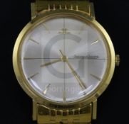 A gentleman's 1960's? 18k gold Jaeger LeCoultre manual wind dress wrist watch, with baton