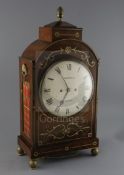 Bucknell of London. A Regency brass inset mahogany hour repeating bracket clock, with painted