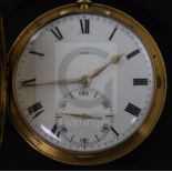 Barwise & Sons, London. A Victorian 18ct gold hunter key-wind pocket watch No. 7743, crested and