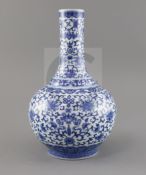 A Chinese blue and white bottle vase, Daoguang seal mark but later, painted with auspicious objects,