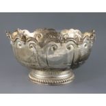 A late Victorian silver Monteith bowl, with scroll and mask border, and engraved inscription, maker,