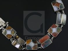 An early 20th century Scottish silver and multi hardstone set bracelet, 17.2cm.