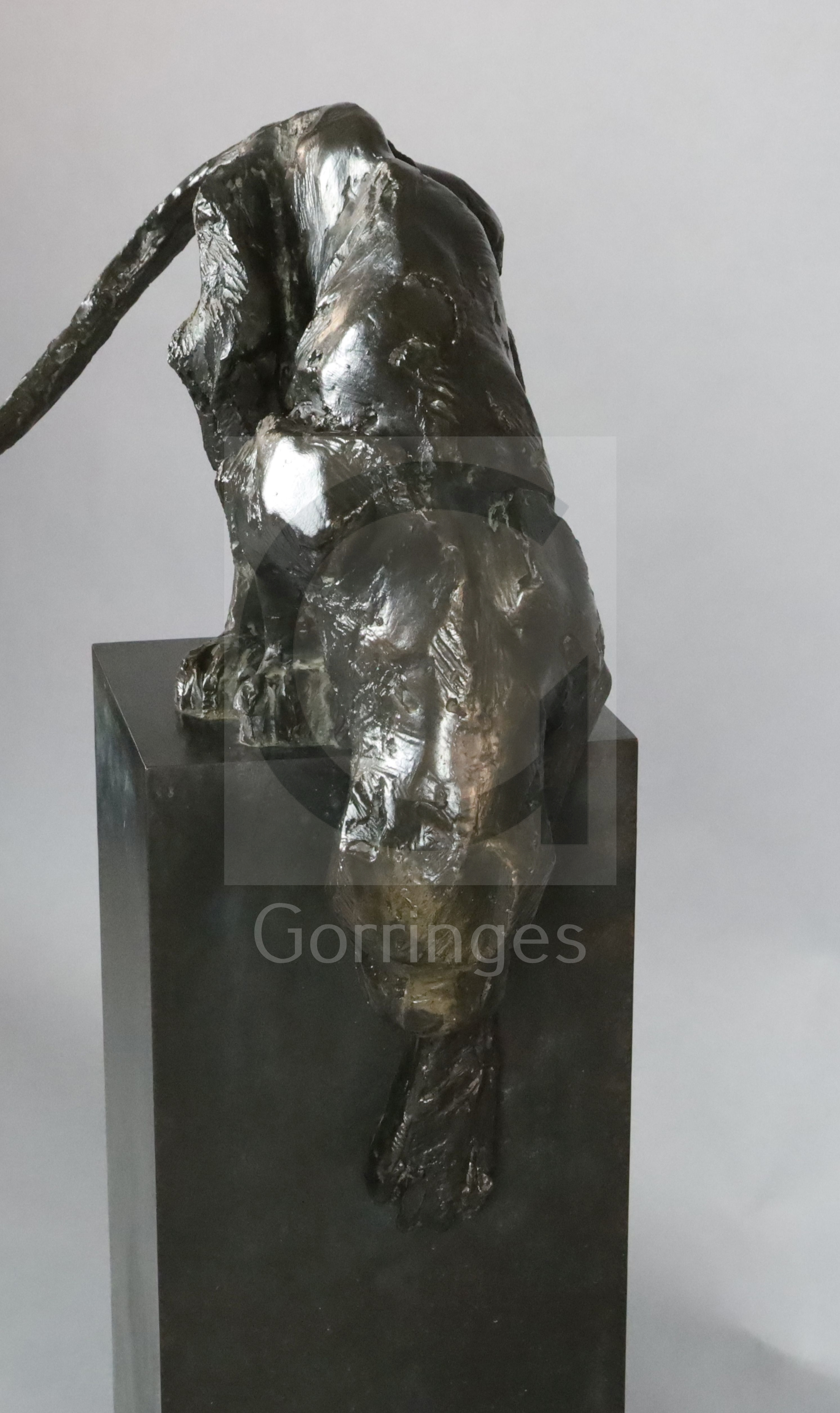 § Kate Denton (British b.1954). A patinated bronze group, 'Panther', on square bronze pillar, H.35. - Image 3 of 3