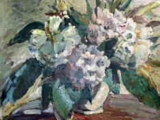 § Attributed to Dorothea Sharp RBA, ROI (1874-1955)oil on cardStill life of rhododendron flowers