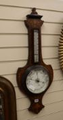 A late Victorian marquetry inlaid barometer /thermometer H.84cm