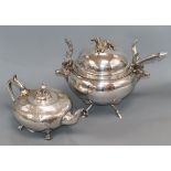 A Hukin and Heath plated "deer" tureen and a plated teapot tureen height 29cm