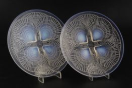 Two Rene Lalique 'Coquille' pattern opalescent glass small plates, No. 3012, stencilled 'R Lalique