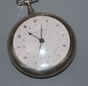 An 18th century Continental white metal over-sized pair-cased key-wind pocket watch with centre date