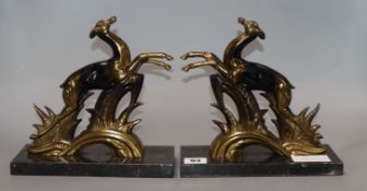 A pair of Art Deco style bronzed spelter models of deer height 22cm