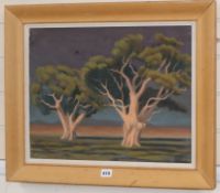 Australian School, oil on canvas, Trees in a landscape, portrait of a lady verso, thought to be