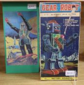 A Horikawa SH tinplate and plastic battery-operated 'Gear Robot' in original box and a Dux-