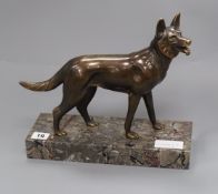 A French Art Deco bronze of an Alsatian height 27cm