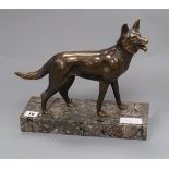 A French Art Deco bronze of an Alsatian height 27cm