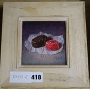 Raymond Campbell, oil on panel, 'Choc + Drop', signed, 11 x 11cm