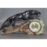 A French ceramic panther mantel timepiece height 23cm