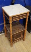 A 19th century French faux bamboo marble top bedside cabinet W.40cm
