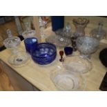A collection of cut glass lidded dishes, a celery vase and overlaid bowl, etc.