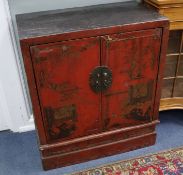 A pair of Chinese red lacquer cabinets W.73cm