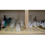 A quantity of mixed cut glasses, Bristol Blue decanter and ceramics