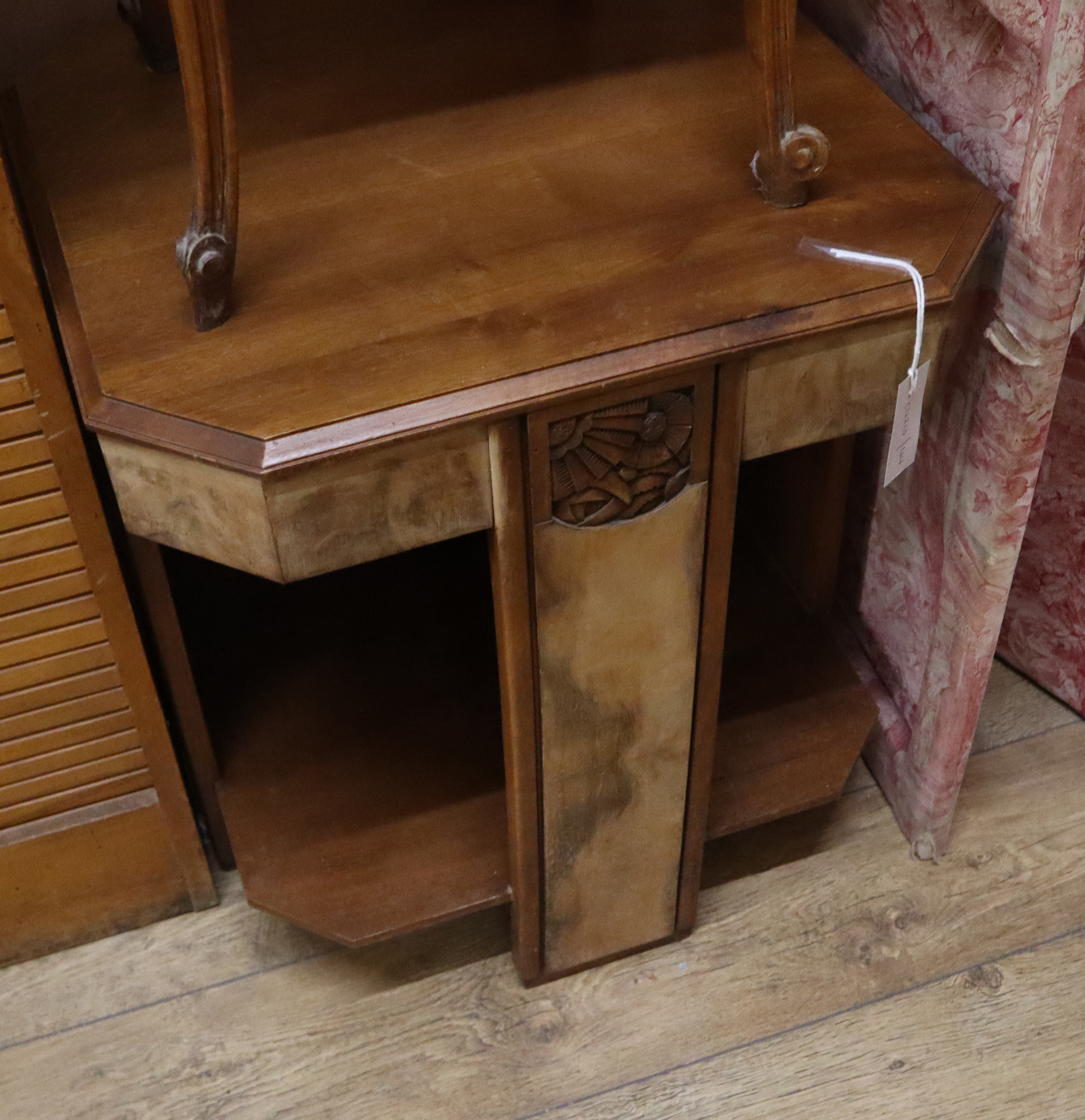 A French Art Deco octagonal walnut occasional table W.54cm