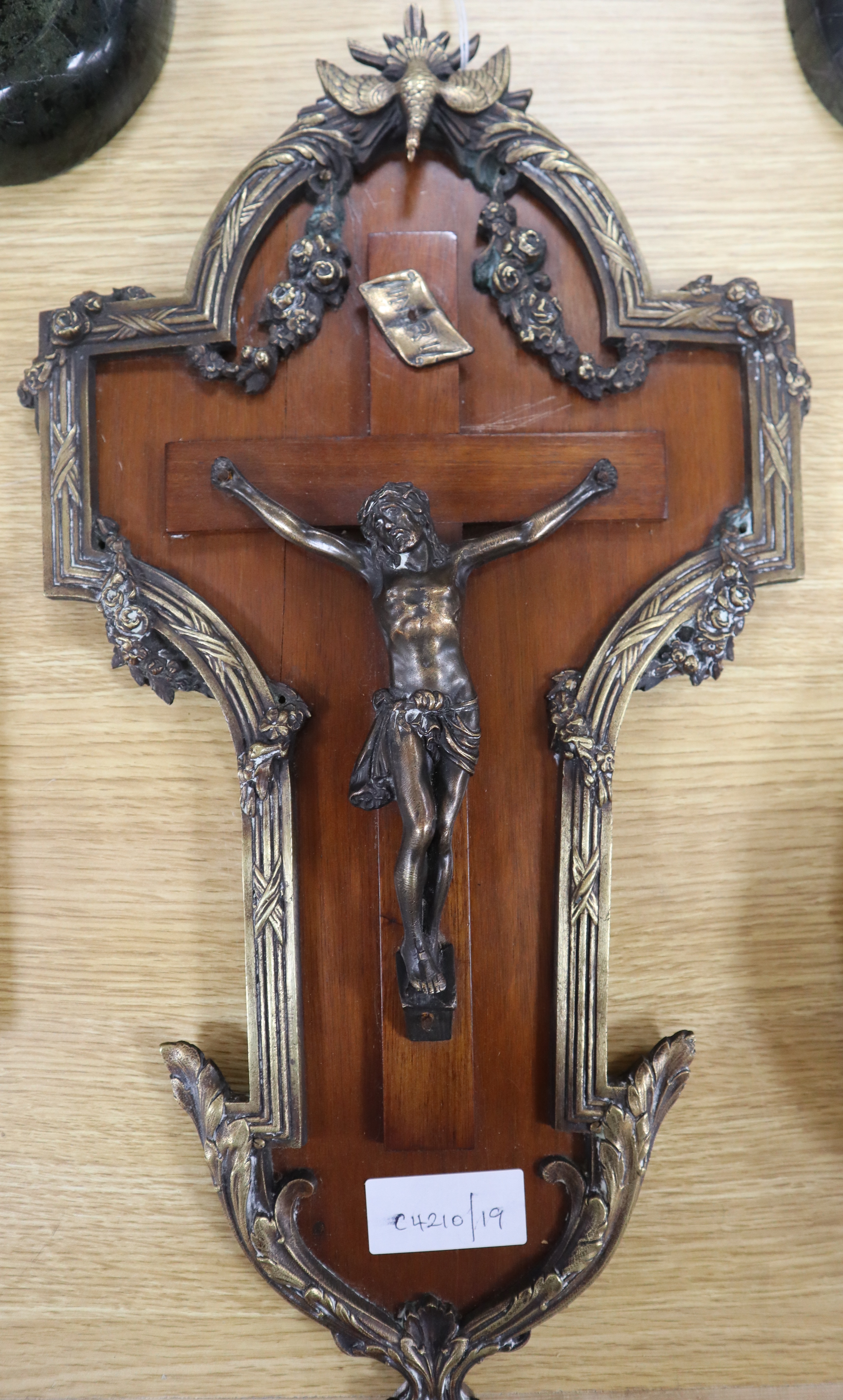 A French gilt metal mounted mahogany crucifix height 47cm
